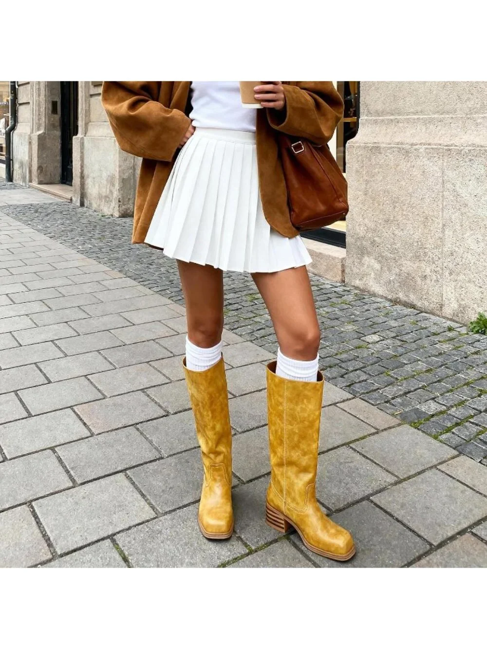 Women's Banana Chunky Block Heel Square Toe Going Out Knee High Riding Boots